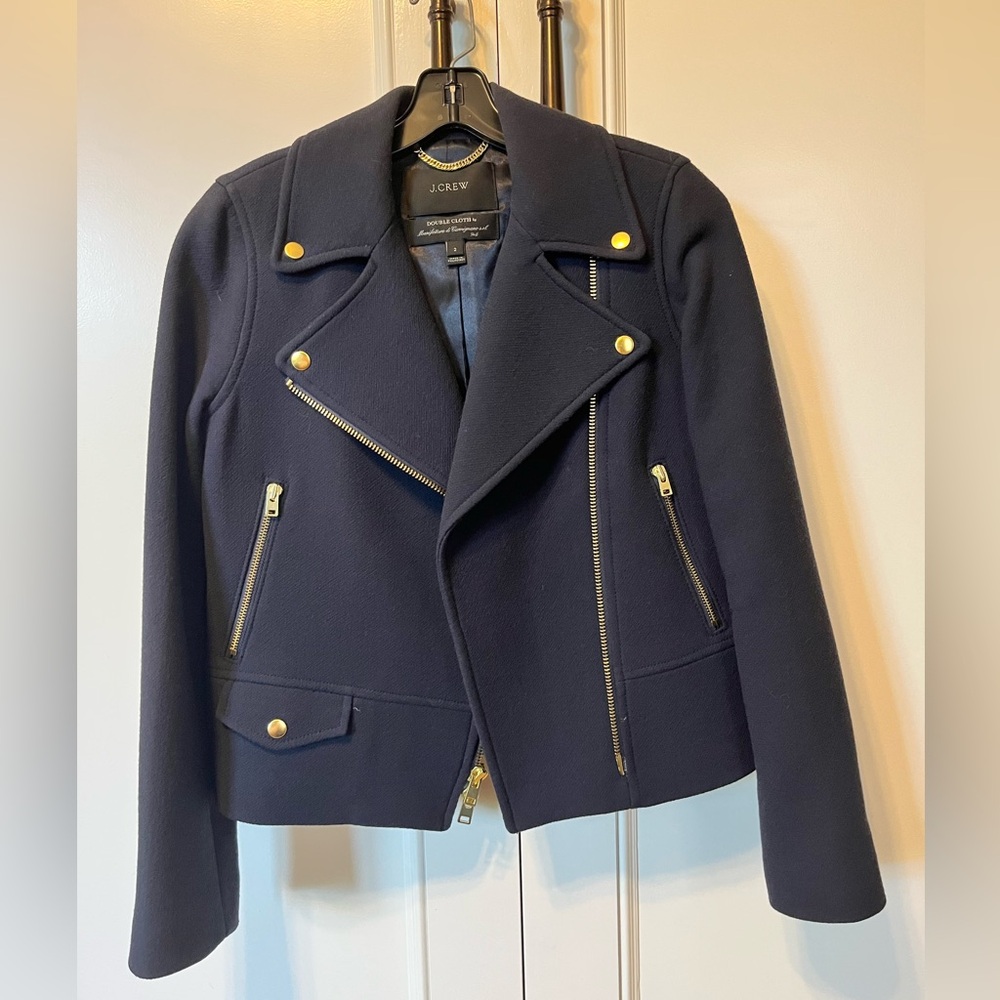 J. Crew Women's Dark Blue Wool Jacket with Gold Details